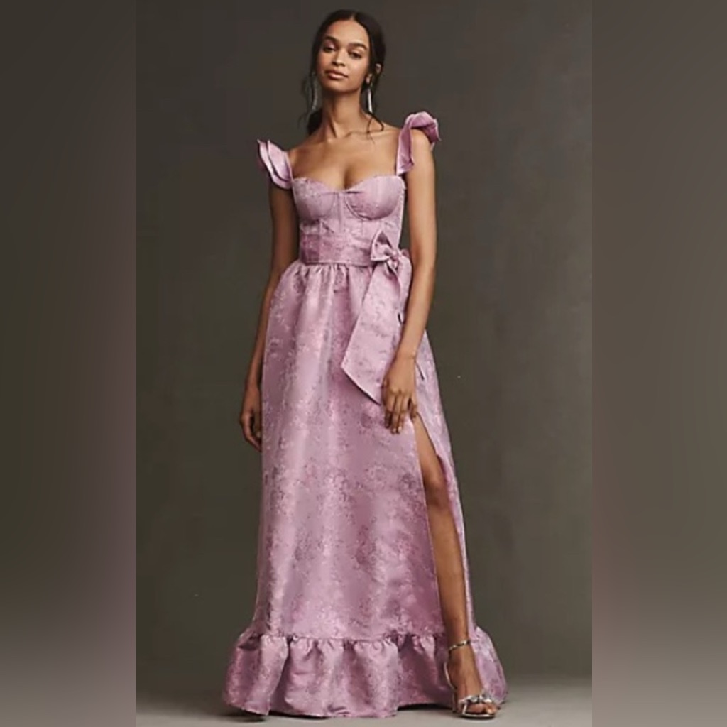 V. Chapman Veronica Corset Ruffle Side-Slit Dress
